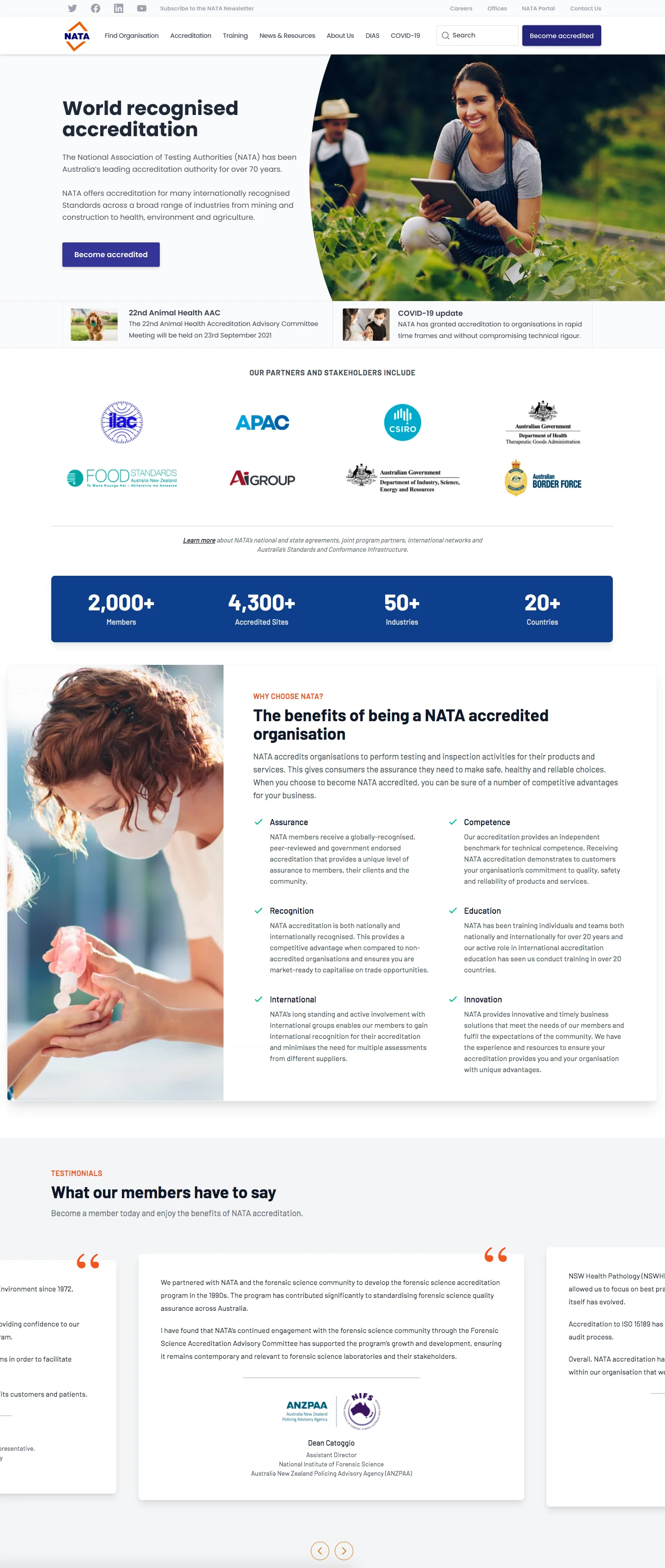 NATA website project showing accreditation content and search